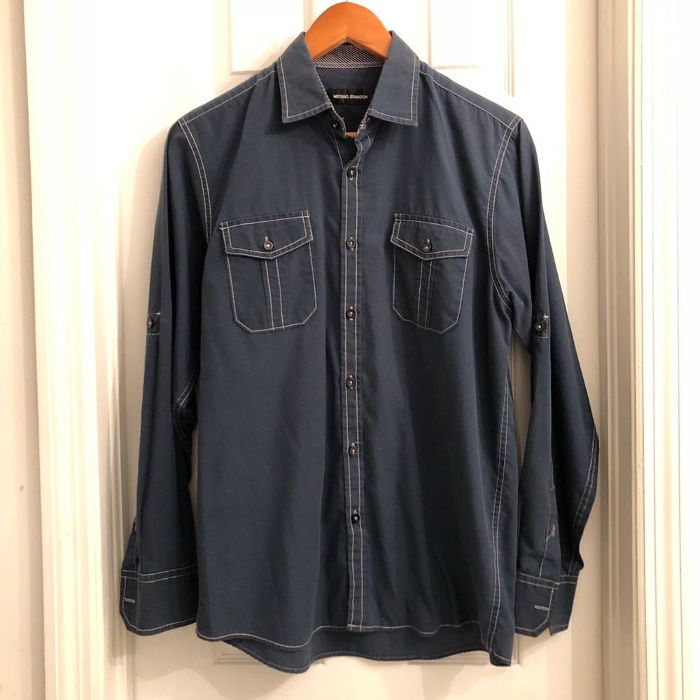 Michael Brandon Blue Casual Dress Shirt
